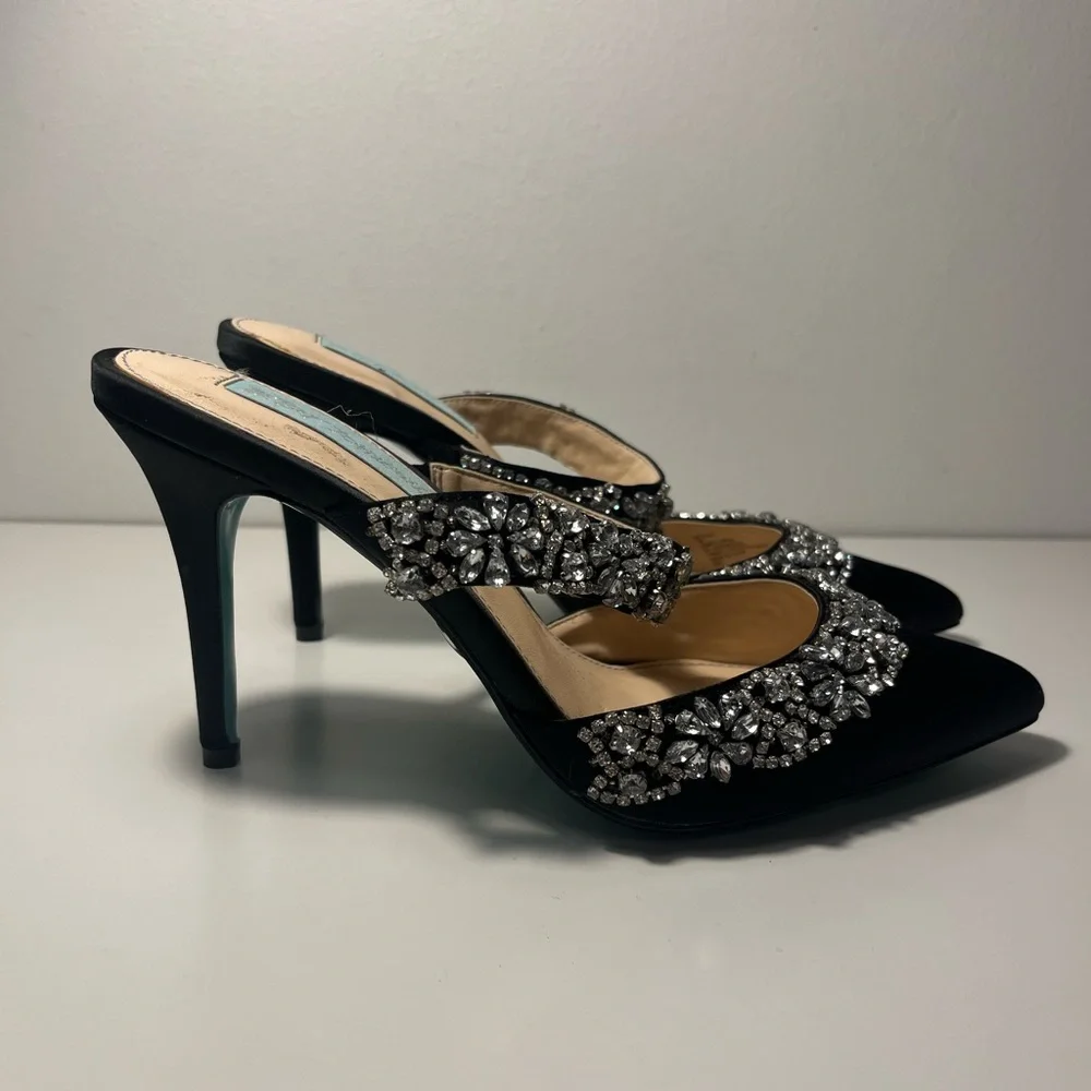 Betsey Johnson Blue Elina Evening Slip On Pumps Mule Heels - Picture 7 of 10